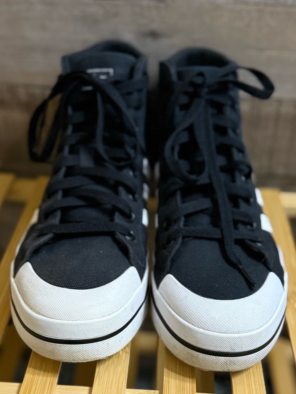 adidas Women’s Bravada Mid Canvas Sneakers in Black & White, Size 8 - Picture 6 of 14